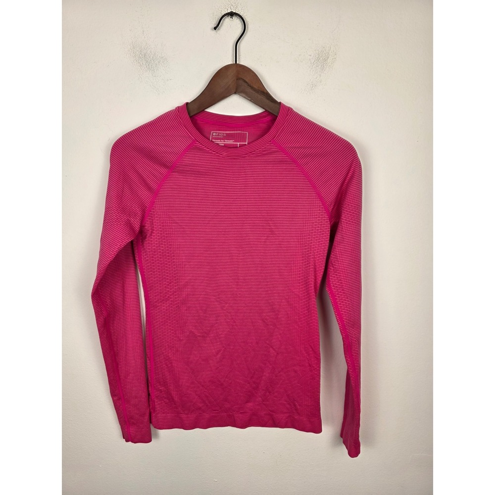FIGS Pink Striped Seamless Long Sleeve Top Small W22KW1037 Base Layer Activewear